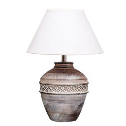 THE LIGHT STORE White & Brown Self-Design Bedside Standard Table Lamp With White Shade image 3