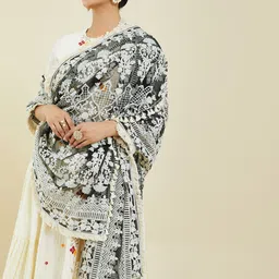 Soch Black & White Embroidered Net Dupatta image 5