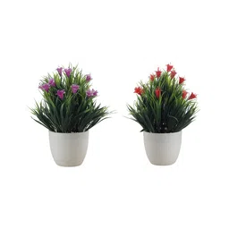 FOLIYAJ Set of 2 Red & Purple Artificial Lily Plants With Pots image 3