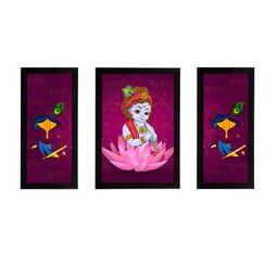 eCraftIndia Set of 3 Multi-Coloured Satin Matt Texture Lord Krishna UV Wall Arts image 4