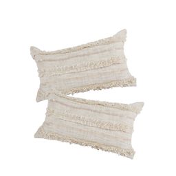eyda Cream-Coloured Set of 2 Self Design Rectangle Cushion Covers image 5