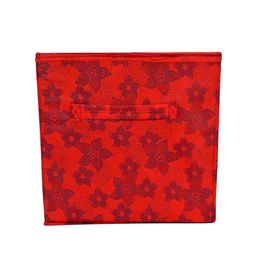 Kuber Industries Set Of 3 Red Printed Foldable Cube Storage Boxes With Handle Replacement Drawer image 4