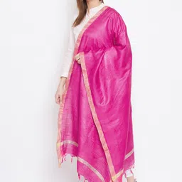 Clora Creation Magenta & Gold-Toned Solid Dupatta image 2