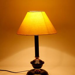 Devansh Yellow & Black Traditional Bedside Standard Table Lamp with Shade image 3