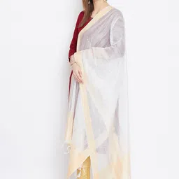 Clora Creation White & Golden Striped Dupatta image 3