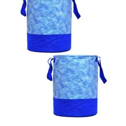 Kuber Industries Set Of 2 Blue & White Printed Waterproof Laundry Bags-13