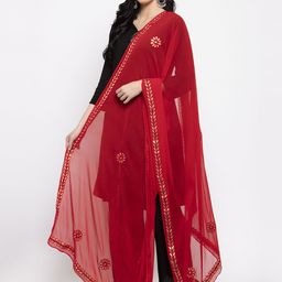 Clora Creation Red & Gold-Coloured Gotta Patti Dupatta image 3