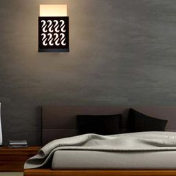 Gojeeva Black Wood Square Shaped Textured Contemporary Wall Lamp-image-62