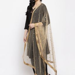 Clora Creation Gold-Coloured Gotta Patti Net Dupatta image 3