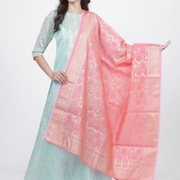 Vishudh Pink & Gold-Toned Printed Dupatta image 2