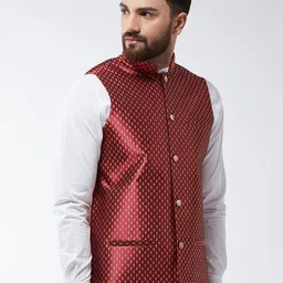 SOJANYA Men Maroon Woven Design Nehru Jacket image 3