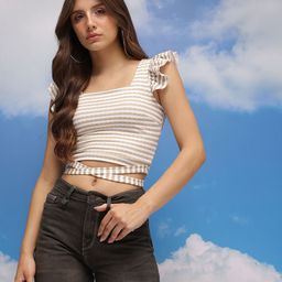CORSICA Checked Flutter Sleeve Crop Top image 3