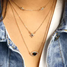 JOKER & WITCH Gold-Plated & Black Evil Eye Layered Necklace-23