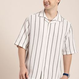 HERE&NOW Vertical Stripes Self Design Relaxed Fit Knitted Casual Shirt-image-42