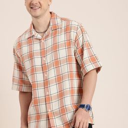 HERE&NOW Checked Relaxed Fit Knitted Casual Shirt-image-1