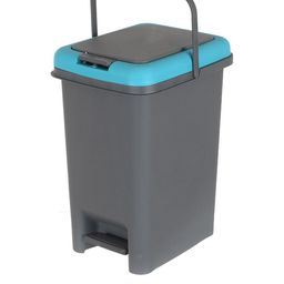 Kuber Industries Grey & Blue Solid Plastic Push And Pedal Dustbin With Lid & Handle image 4