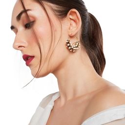 Fida Gold-Toned & White Circular Gold Plated Handcrafted Hoop Earrings-25