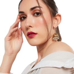 Fida Gold-Toned & White Dome Shaped Gold Plated Handcrafted Studs-22