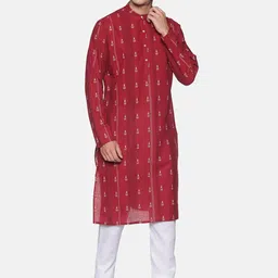 Saffron Threads Men Red Geometric Printed Kurta image 2