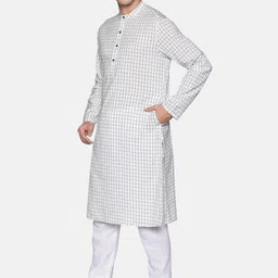 Saffron Threads Men White Checked Kurta image 3