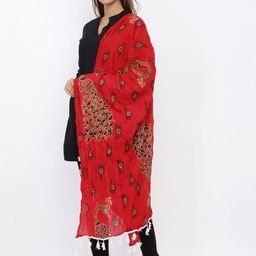SOUNDARYA Red Block Printed Pure Cotton Dupatta image 2