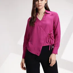 her by invictus Shirt Collar Cuffed Sleeves Tie-Ups Top-image-90