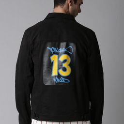 Breakbounce Men Black Denim Jacket with Patchwork-55