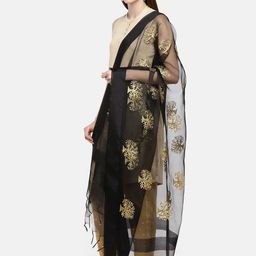 Dupatta Bazaar Black & Gold-Coloured Embroidered Dupatta image 2