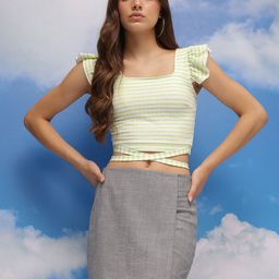 CORSICA Checked Flutter Sleeve Crop Top image 4