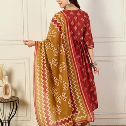 KALINI Selection Of 2 Geometric Printed V-Neck Anarkali Kurta With Trousers And Dupatta image 3