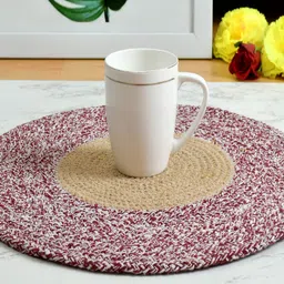 Homefab India Maroon & Beige Set Of 4 Braided Reversible Cotton Table Placemats-31