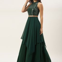 Ethnovog Green Halter Neck Georgette Ethnic Maxi Dress-image-61