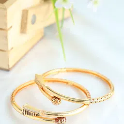 Zeraki Jewels Jahnavi Set Of 2 Gold-Plated Stone Studded Textured Bangles image 5