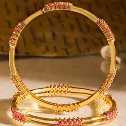 Rubans Set of 4 22K Gold-Plated Ruby Pink Stone Studded Handcrafted Bangles image 3