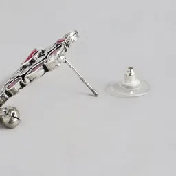 AITIHYA Silver-Plated Oxidised Artificial Stones Square Studs image 3