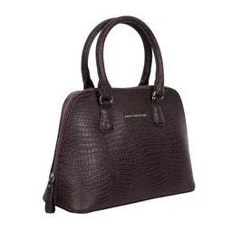 Lino Perros Coffee Brown Snakeskin Textured Structured Handheld Bag image 2