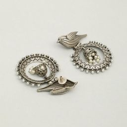 VIVAZS Silver-Plated Artificial Beaded Crescent Shaped Oxidised Chandbalis image 4