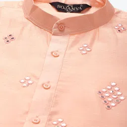 SOJANYA Men Peach-Coloured Embroidered Mirror Work Kurta with Pyjamas & Nehru Jacket image 5