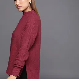 Kenneth Cole Flair Women Magenta Self Design Open-Knit Pullover Sweater-picture-14
