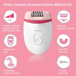 Philips Satinelle Epilator BRE245/00 Corded Compact with 2 Speed Setting-White image 2