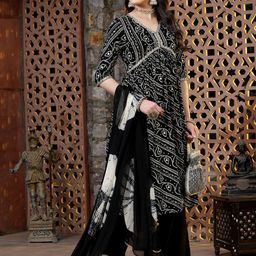 Stylum Rust Bandhani Printed Empire Sequinned Anarkali Kurta with Palazzo & Dupatta-17