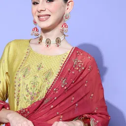 Sangria Ethnic Motifs Yoke Design Regular Sequinned Kurta with Trousers & Dupatta image 5