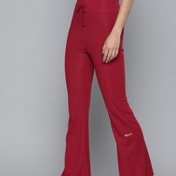Fitkin Women Maroon Solid Straight Fit Dry Fit Gym Track Pants-44