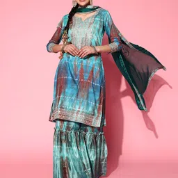 Sangria Bandhani Embroidered Mirror Work Kurta with Sharara & With Dupatta image 2