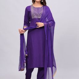 NEW4U Floral Embroidered Sequinned Kurta with Palazzos & With Dupatta-25