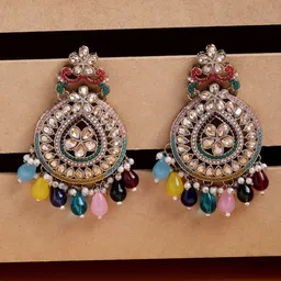 ADIVA Gold-Plated Kundan Studded Teardrop Shaped Drop Earrings image 4