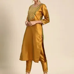 Lookmark Ethnic Motifs Yoke Design Thread Work Kurta With Trouser And Dupatta image 2