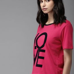 Moda Rapido Women Pink Printed Round Neck Pure Cotton T-shirt-picture-11
