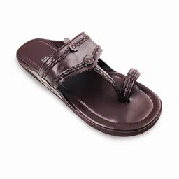 THE MADRAS TRUNK Men Brown Textured T-Strap Flats with Laser Cuts image 5