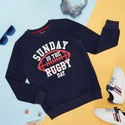 Pantaloons Junior Boys Navy Blue Printed Cotton Sweatshirt-picture-30